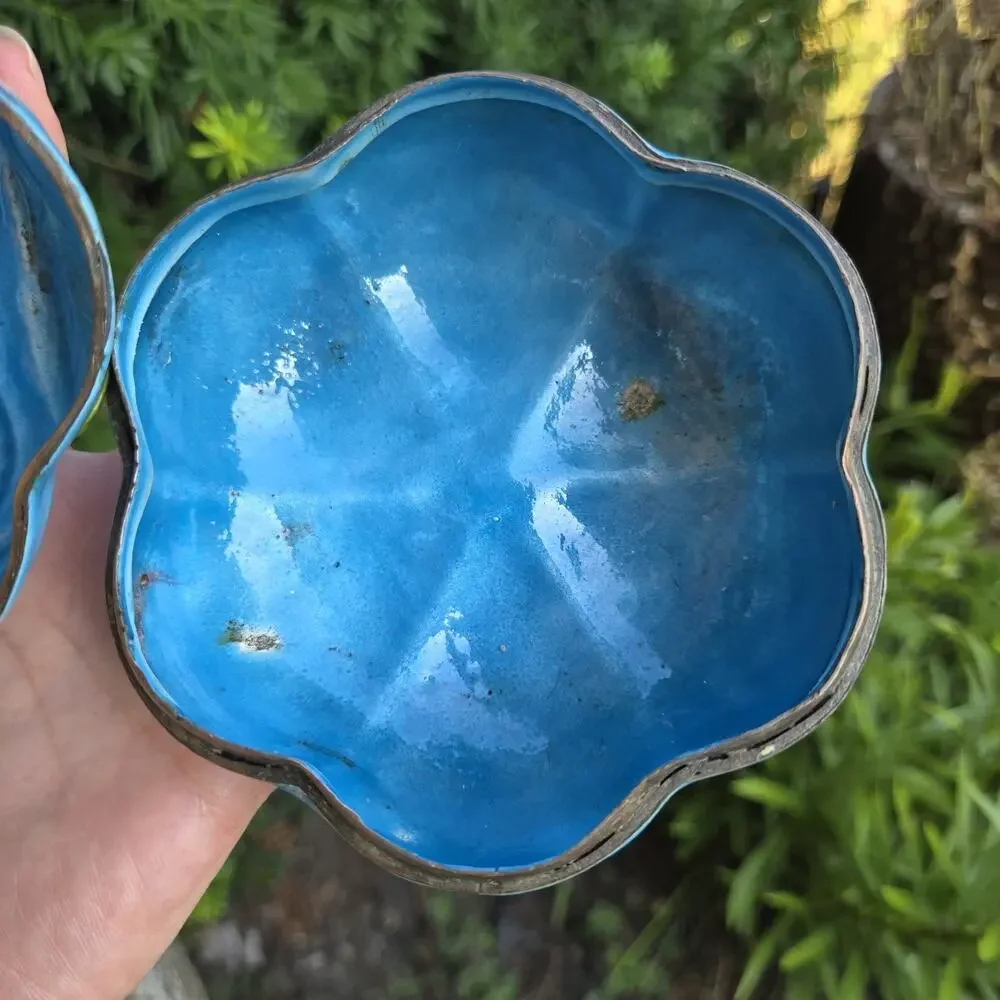 Enamel Trinket‎ Blue Dish Leaves